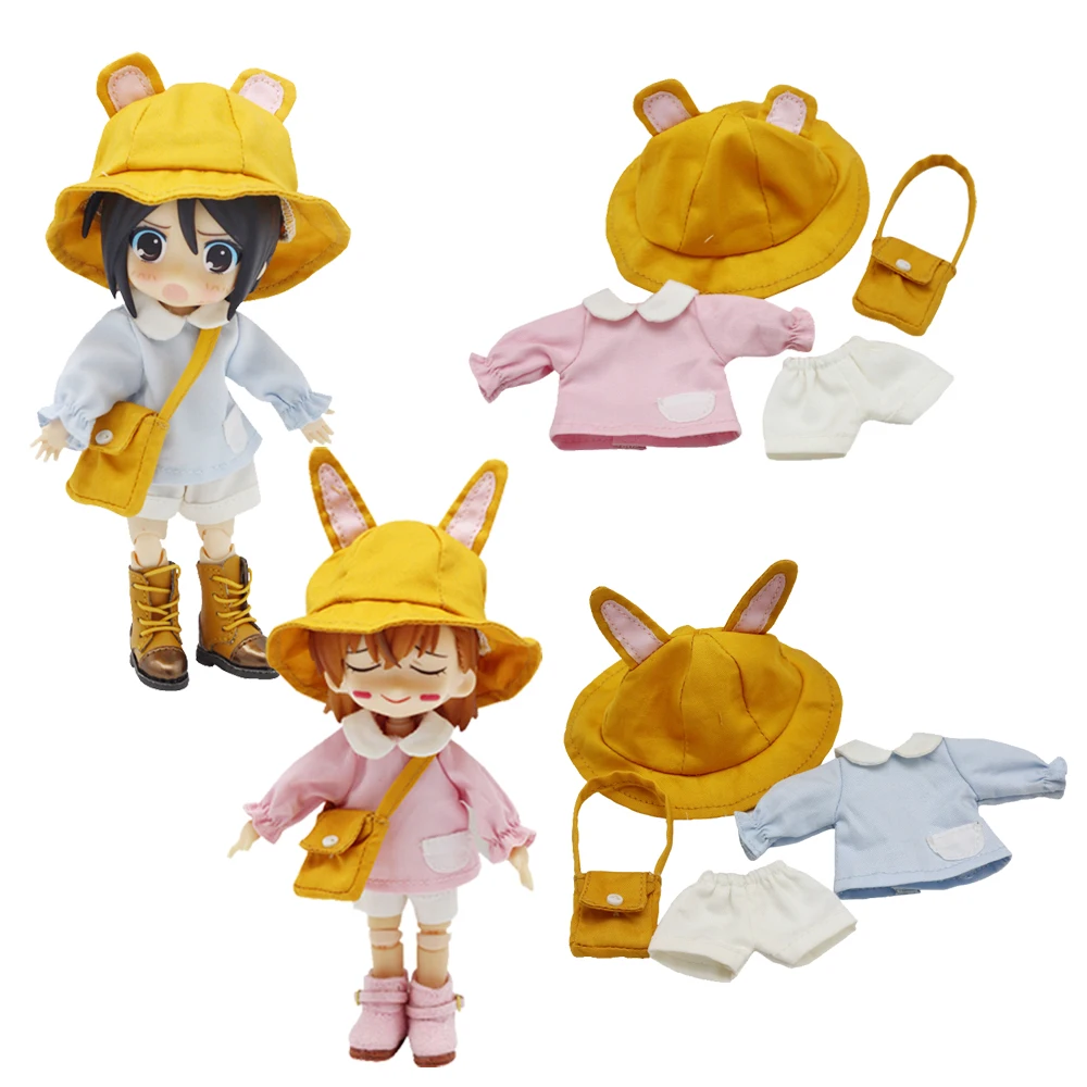 Doll Clothing Accessories Shirt short pant Hat bag Kindergarten uniform Clothes 4pcs for Ob11 obitsu 11 Molly GSC 1/12 BJD