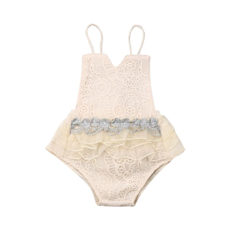 

2019 Newborn Baby Girl Ruffles Tulle Lace Flower Bandage Bodysuit Jumpsuit Dress Clothes Cute Backless Outfit One Piece 3-24M