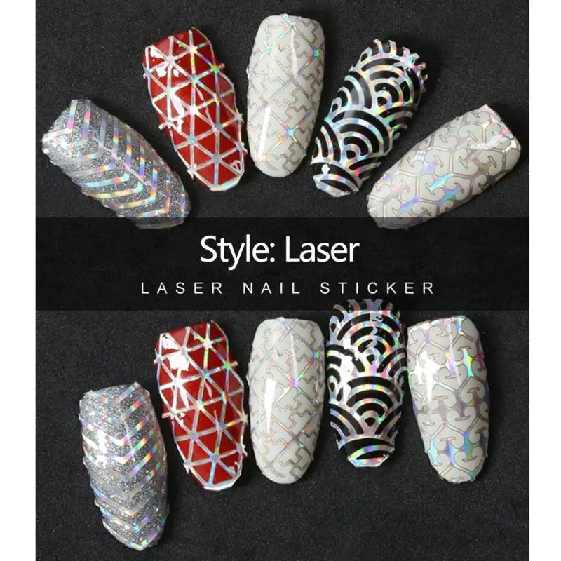 12pcs Laser Hollow Nail Stickers Geometry Water Transfer DIY Manicure Nail Art Decal Nail Decoration Stickers