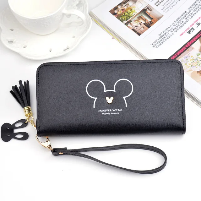 Disney Mickey mouse cute wallet lady long zipper tassel key coin purse student  wallet Minnie card holder Clutch
