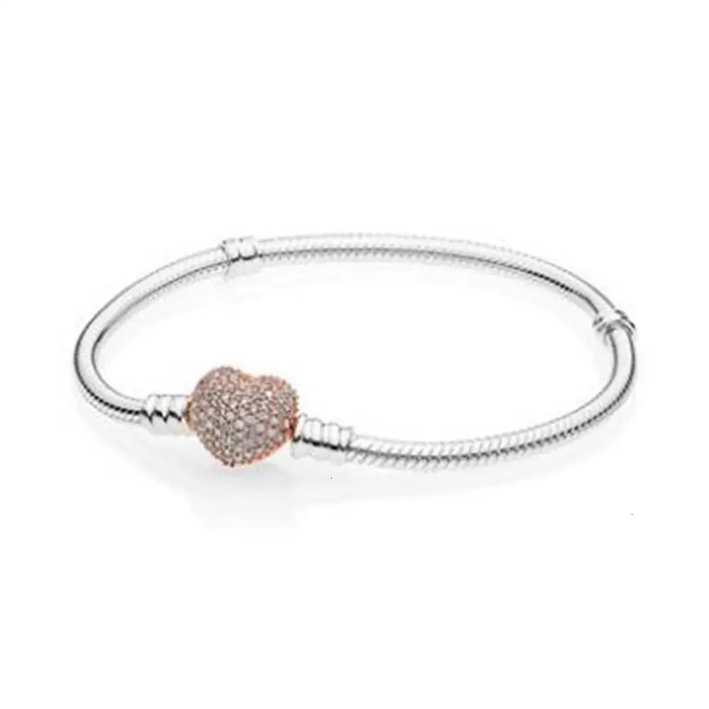 Ro se Go ld Co lor New Silver 925 silver/gold Heart Bracelet Pavy Rosa Christmas gift - Окраска металла: Ro se Go ld Co lor