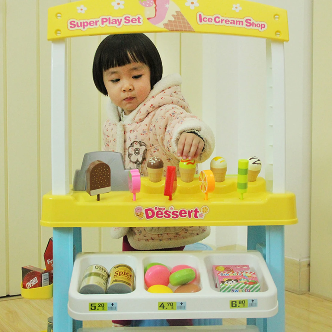 47 шт./компл. Дети моделирование супер Рынок Playset мульти-функциональный Рынок стойло кассовый аппарат игрушка в подарок на день рождения-розовый/желтый