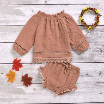 

Baby Girls Clothing Sets Summer Baby Girls Blouse Tops +Shorts Children Cotton Linen Clothes Suits