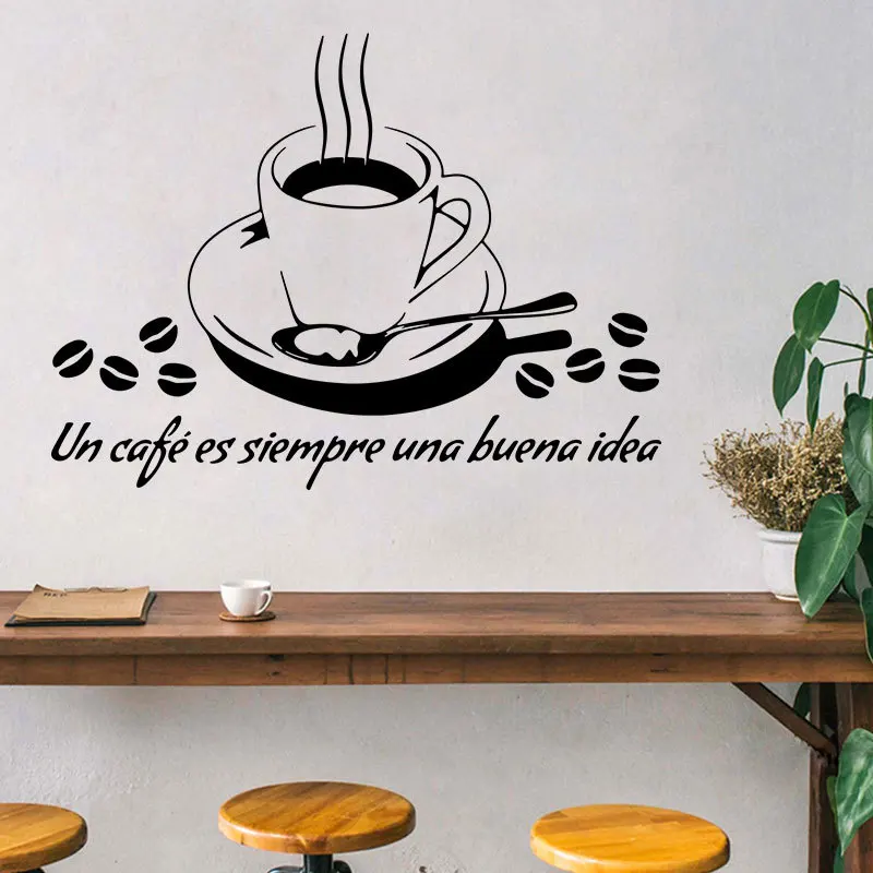 Wall Stickers Spanish Un Cafe Es Sirmpre Una Buena Idea for Living Room Restaurant Decor