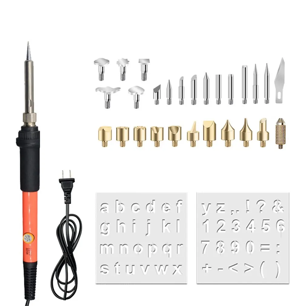 

28PCS 60W Temperature Adjustable Electric Soldering Iron Kit Carving Pyrography Tools Wood Burning Pen Set Welding Heat Pencil