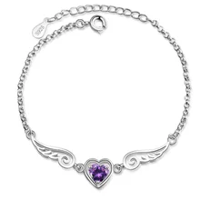 Корейская версия ветра Простой личности милые крылья Любителя ангела фиолетовый любовь кристалл 925 стерлингового серебра браслеты JO015