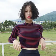 Women T-shirt 2020 Summer Korean Style Long Sleeve Shirt Short Crop Tops Ladies Slim Round Neck T-shirt Ladies Clothes Shirts