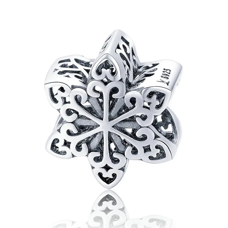 

Classic 925 Sterling Silver Elegant Snowflake Openwork Charms fit Original Pandora Bracelets & Necklace Women DIY Jewelry