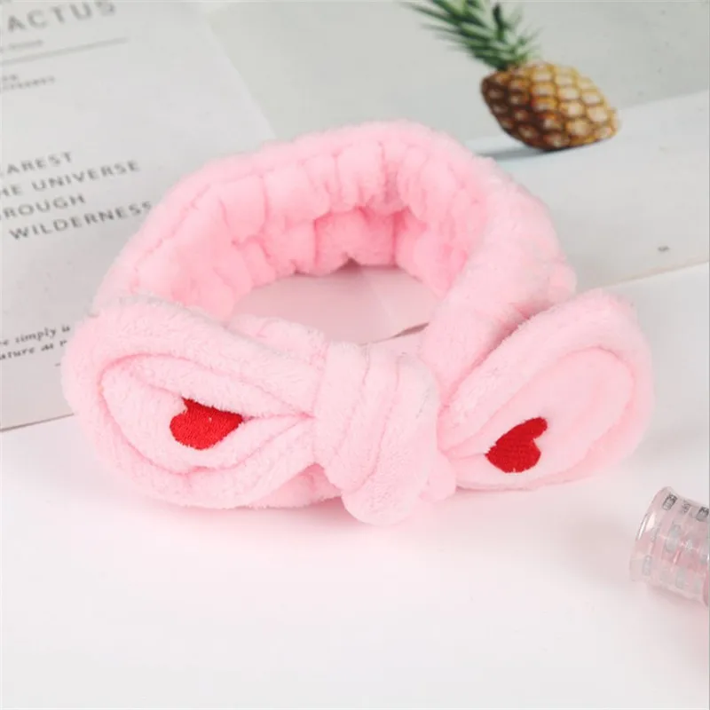 pink Женская повязка на голову из кораллового флиса с сердечком для макияжа, мягкий держатель для волос для мытья лица, эластичный Топ с узлом, тюрбан для девушек, головные уборы, аксессуары для волос - Цвет: pink