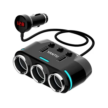 

3.1A Dual USB Car Charger Charging Voltage Current Screen Phone Charger 3 Cigarette Lighter Socket Extension Distributor#YL5