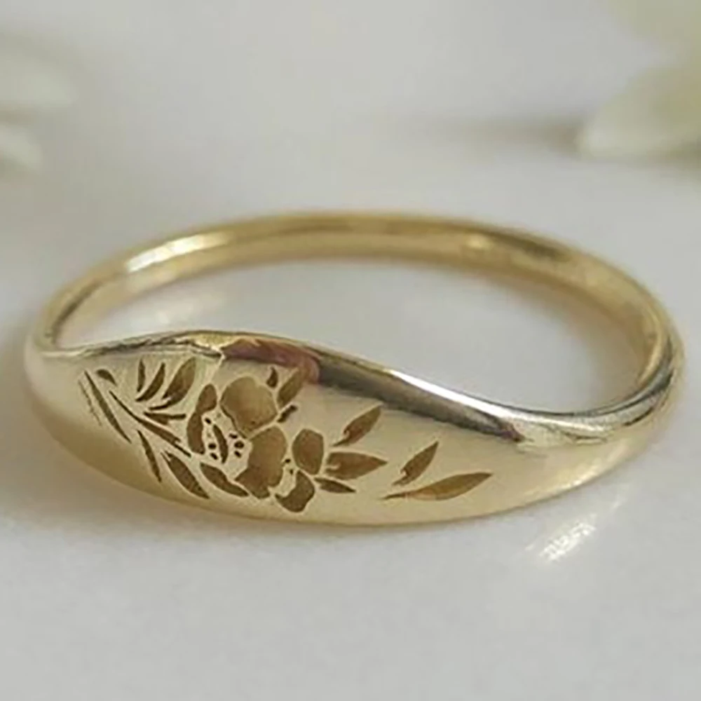 

2020 New Trendy Camellia Rings Retro Geometric Flower Plant Round Finger Ring for Women Simple Punk Jewelry Gifts