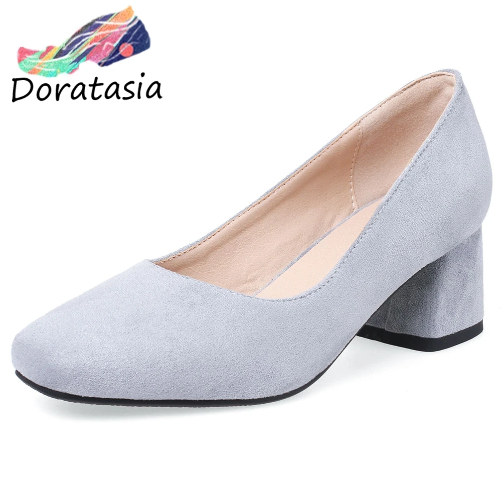 

DORATASIA Girl Elegant Solid Shallow Pumps Fashion Square Toe Pumps Women 2020 Concise Ol High Chunky Heels Shoes Woman