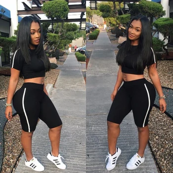 

short round neck blouse suit for ladies sport two-piece suit high-waisted women's five-cent trousers