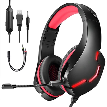

Universal LED Light Breathable Noise Canceling Surround Sound Wire Control Gift Gaming Headset Home With Mic Adjustable Portable