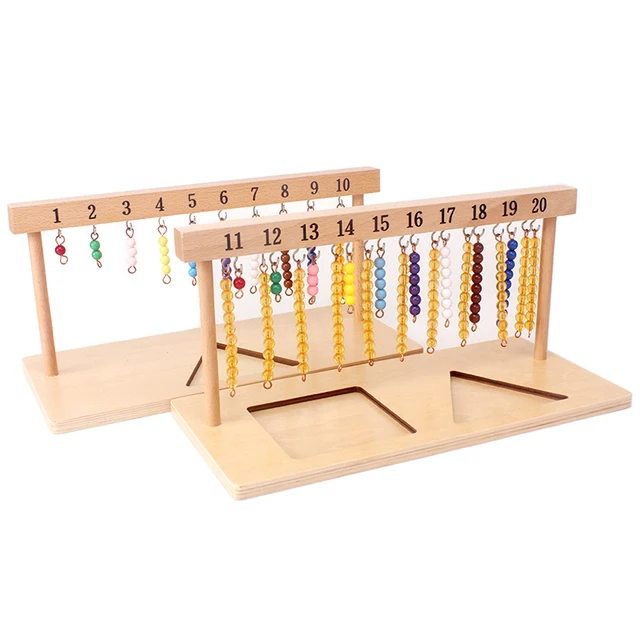 Montessori Teaching Math Toys Digitals Numbers 1-20 Hanger And Color Beads Stairs for Ten Board Preschool School Training Toys 2