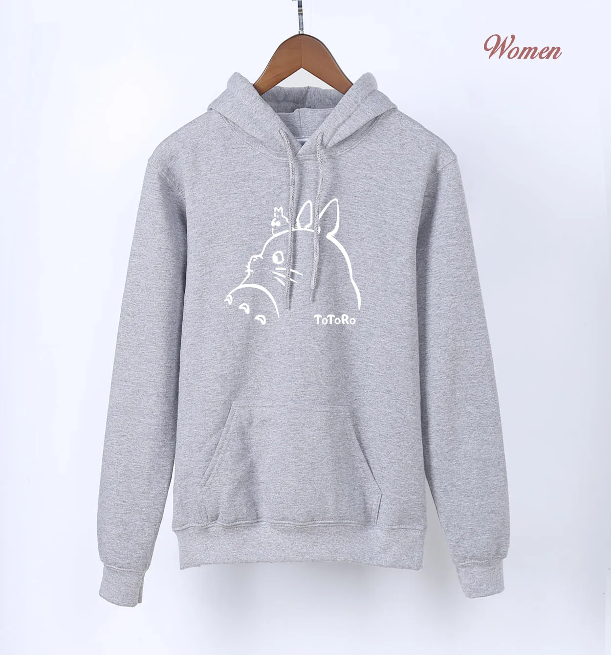 gray Толстовки с капюшоном в стиле аниме Kawaii Totoro, толстовки с принтом, весна-осень, Harajuku, Женская толстовка с длинным рукавом, белые теплые флисовые пуловеры - Цвет: gray