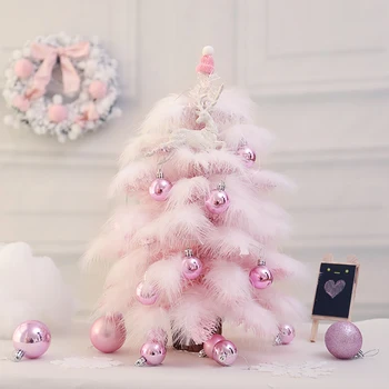 

45/60cm LED Pink Christmas Tree Decorative Feather Tree Artificial Plant New Year Xmas Gift Home Office Mall Hotel Cabinet Decor