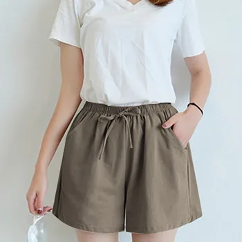 

NEW Womens Shorts Loose Casual Womens Comfy Drawstring Splice Elastic Waist Pocketed Cotton Regular Mid Plastic Straight