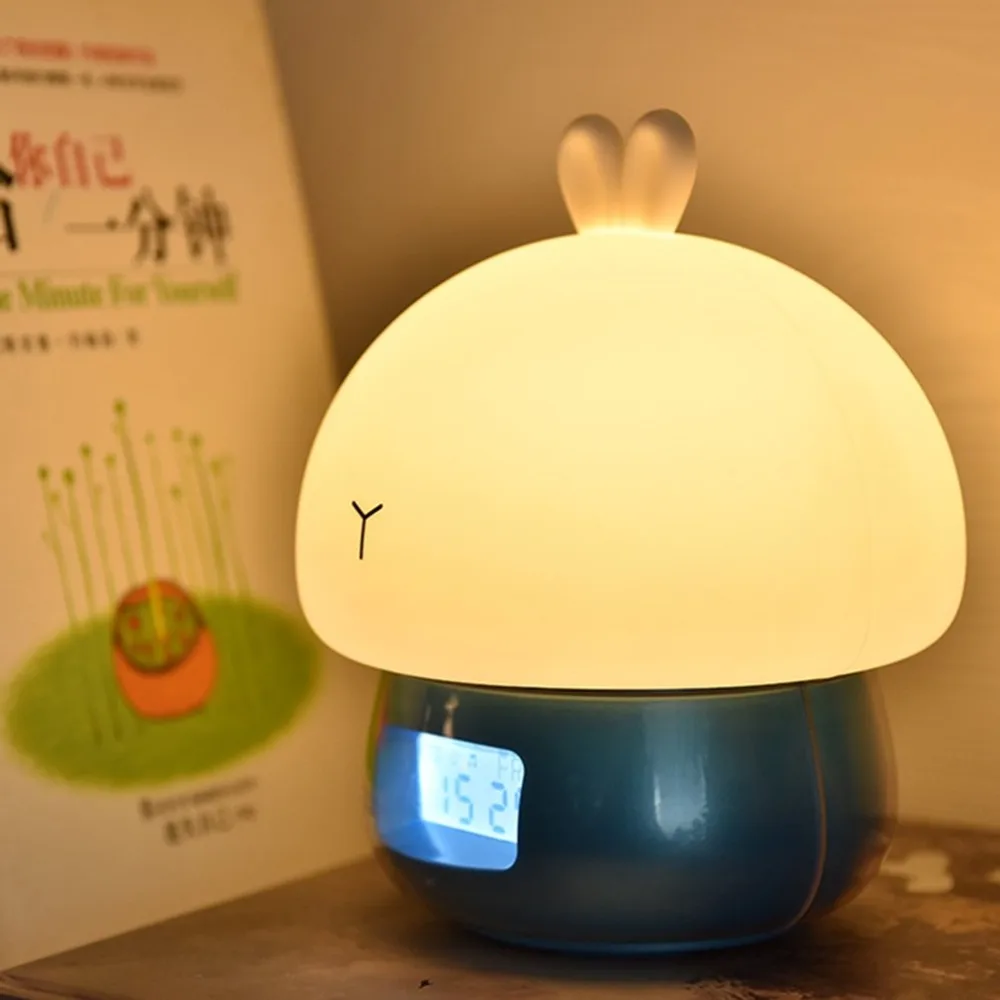 Kawaii Cute Cartoon Design Multifunctional Alarm Clock Wake Up Night Light Remote Control Desktop Recording Light Lamp