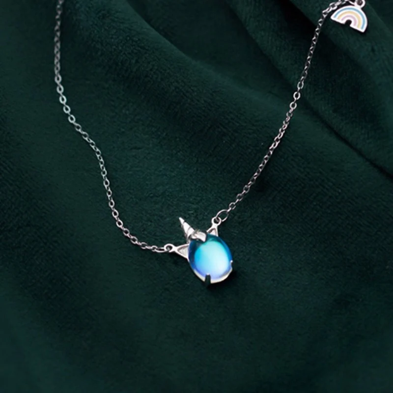 Креативная трендовая Радужная подвеска «Единорог» короткое ожерелье SilverColor Lucky Moonstone Chain ювелирные изделия для женщин