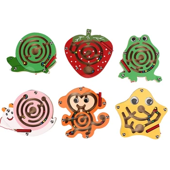 

Magnetic Pen Labyrinth Ball Game Wooden Children's Magnetic Pen Bead Walking Puzzle Toy 2-7 Years Old