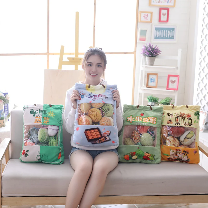 

Food Plush Toys Mini Fruits Vegetables Nuts Printing Bags Creative Plush Pudding Balls 8 Pieces Kids Boys Girls Gift 45*30cm