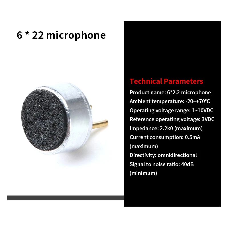 Details about   54dB Electret Microphone 6mx5mm Cylindrique Condenseur MIC Broches pour 30Pcs 