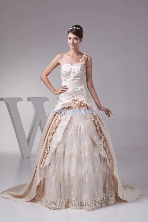 

free shipping 2016 new design fashion solano handmade flowers lace up bride long one shoulder custom size/color wedding dresses