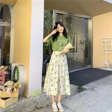 Одежда с авокадо маленький женский авокадо юбки с принтом Высокая талия плиссированная юбка белая женская Стильная юбка с принтом