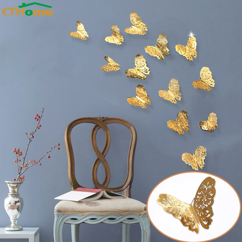 

12 Pcs 3D Hollow Wall Stickers Butterfly Fridge for Home Decoration DIY Mariposas Decorativas Wall Decor Party Wedding Decor
