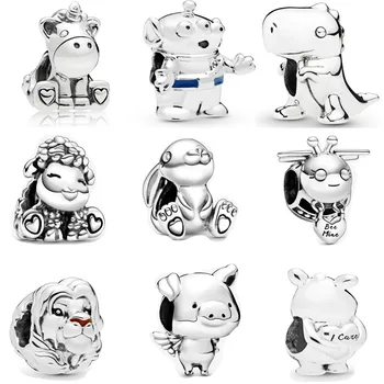 

2020 Real 925 Sterling Silver Rabbit Bruno Unicorn Charm Fit pandora bracelet Lion King Simba Patti Sheep Charm Bead DIY jewelry