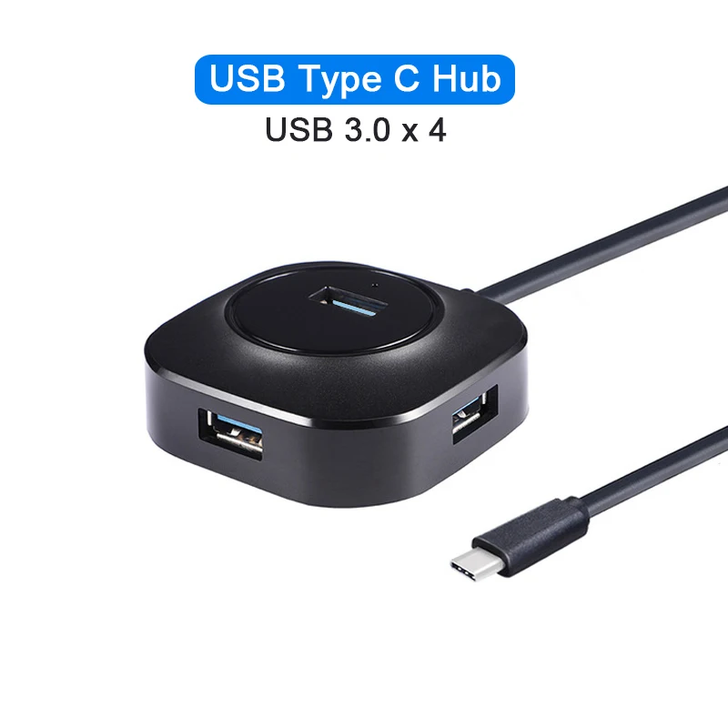 Концентратор USB Type C с 4 портами, USB 3,0 концентратор разветвитель Портативный супер скорость черный/белый