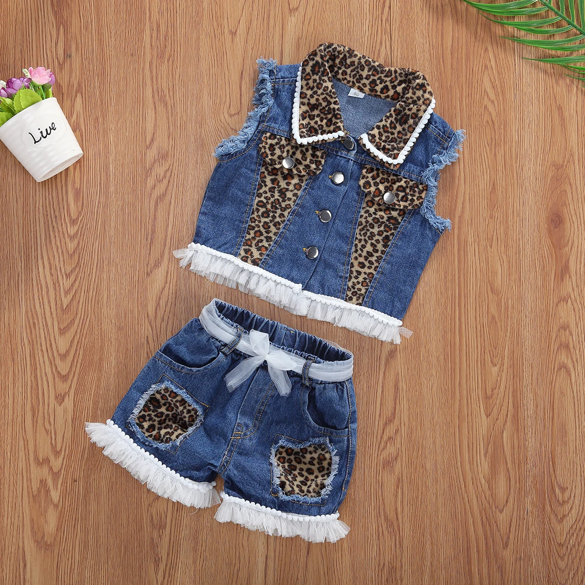 1-6Y Fashion Infant Baby Girls Leopard Clothes Sets Sleeveless Single Breasted Vest Coat Tops Shorts 2pcs