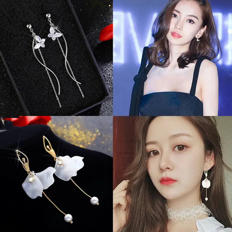 Модные простые женские серьги со стразами и кристаллами многостильные длинные с