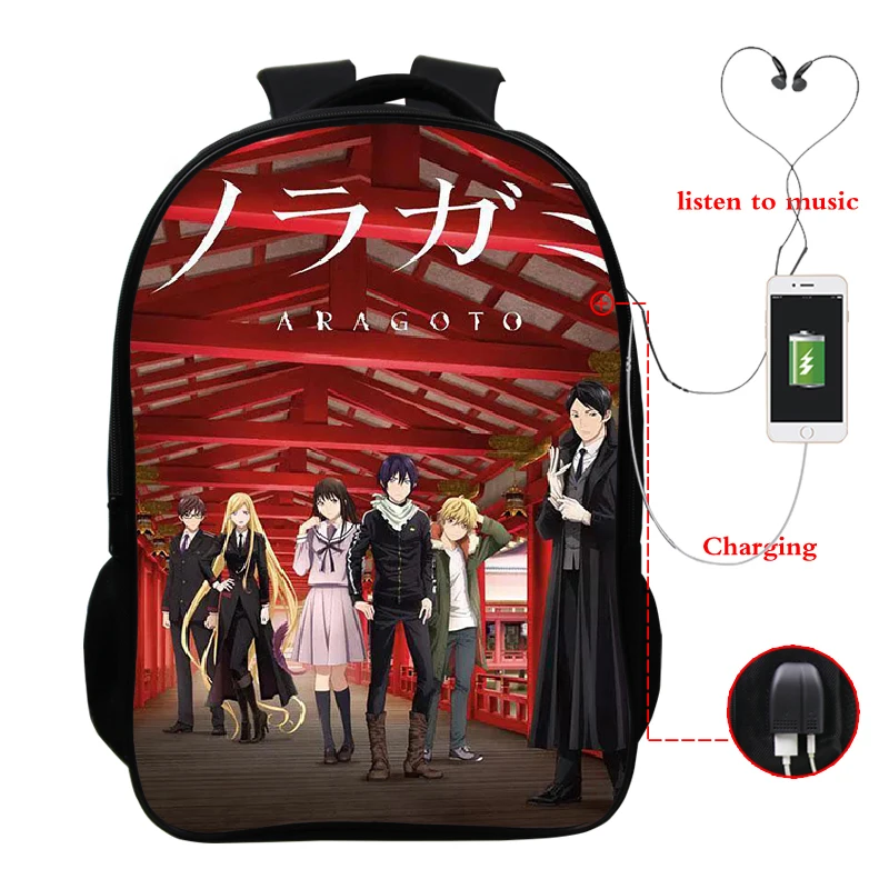 Noragami Многофункциональный USB зарядный рюкзак для ноутбука для молодежной школы 16 дюймов Сумка