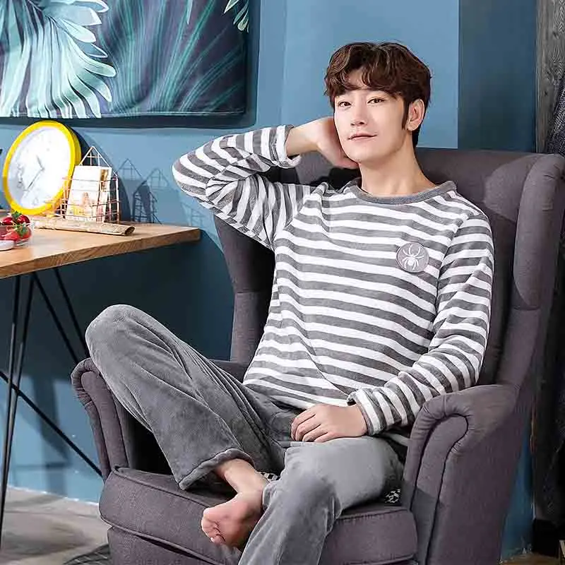 Зимние толстые теплые фланелевые пижамные комплекты XIZOU с длинным рукавом для