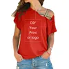 Customized Print T Shirt for Women DIY Your like Photo or Logo Top T-shirt Femme Irregular Skew Cross Bandage Size S-5XL Tees 4