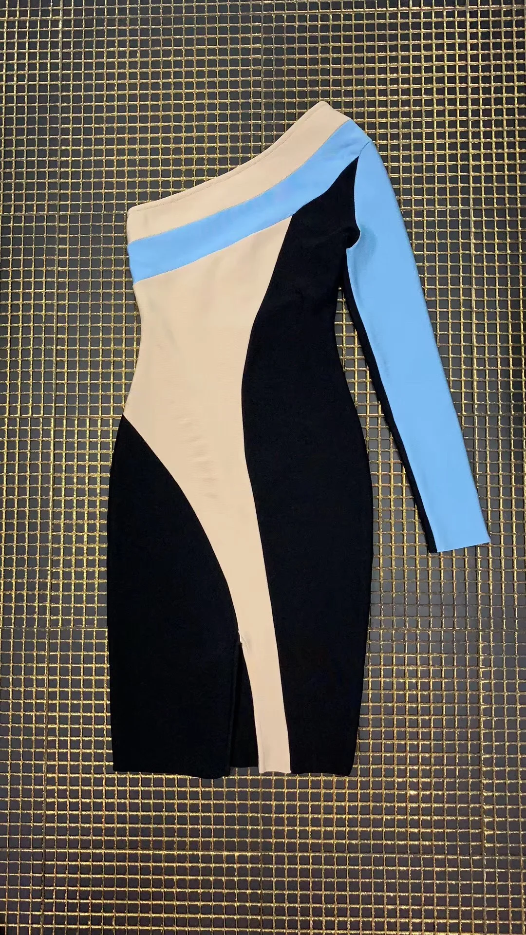 Высокое качество vestidos для женщин, из искусственного шелка Бандажное осеннее платье лоскутное одно плечо элегантное винтажное платье