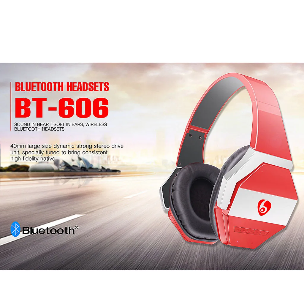 BT-606 Stereo Earphone Wireless Headband Gaming Card Radio Bluetooth Headset