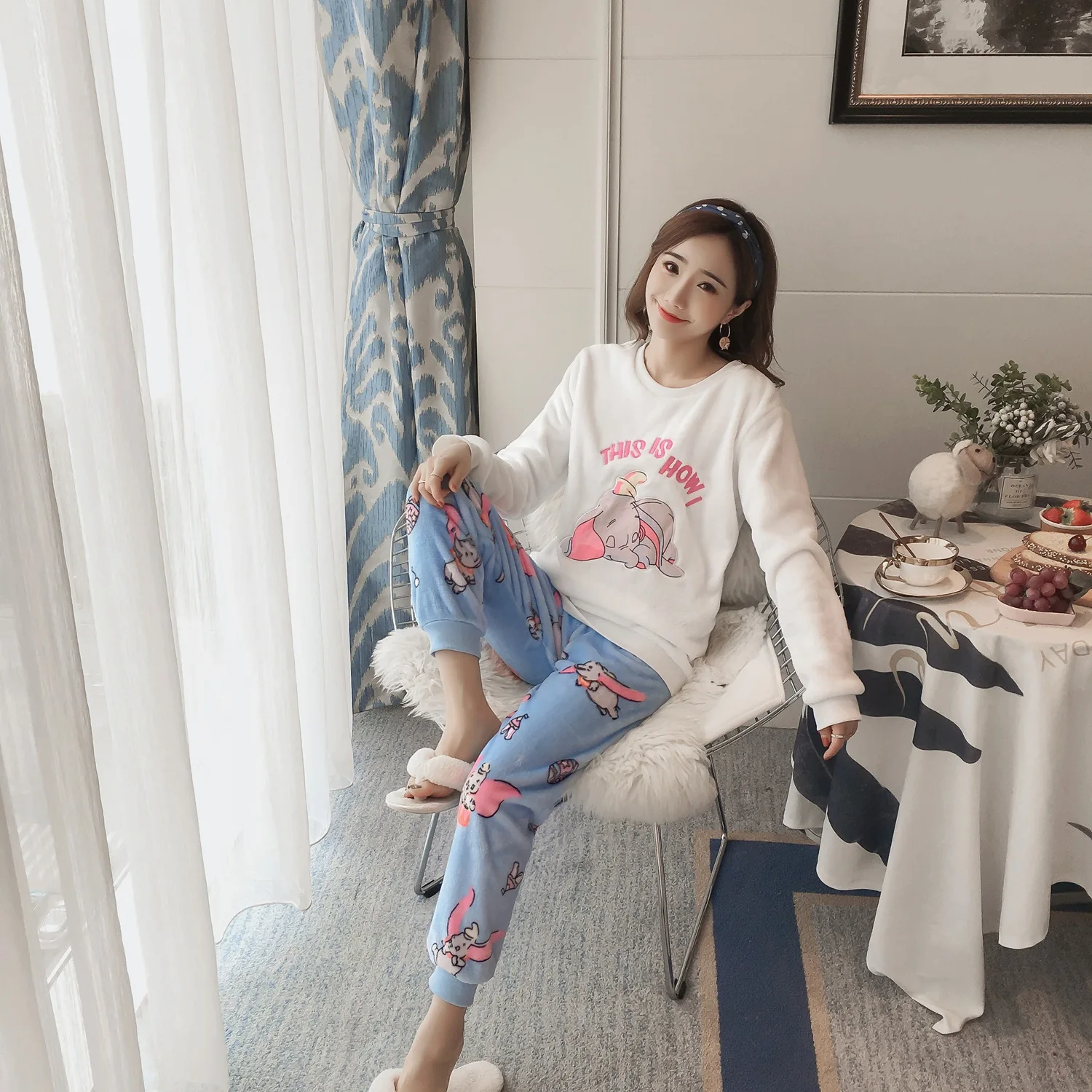 Winter Warm Flannel Women Pajamas Sets Thick Coral Velvet Long Sleeve Cartoon Sleepwear Pijama For Girl Nightwear Pyjama