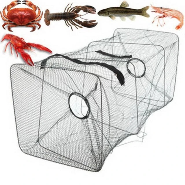 8Holes Fishing Bait Trap Net Crawdad Shrimp Cast Dip Cage Fish Minnow  Foldable