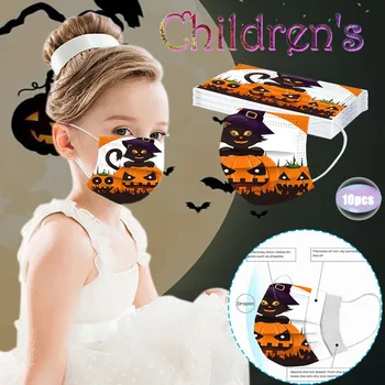 

10 pcs children's massks Halloween pattern printing three-layer non-woven thickened outdoor dust-proof hanging ear massk 30*