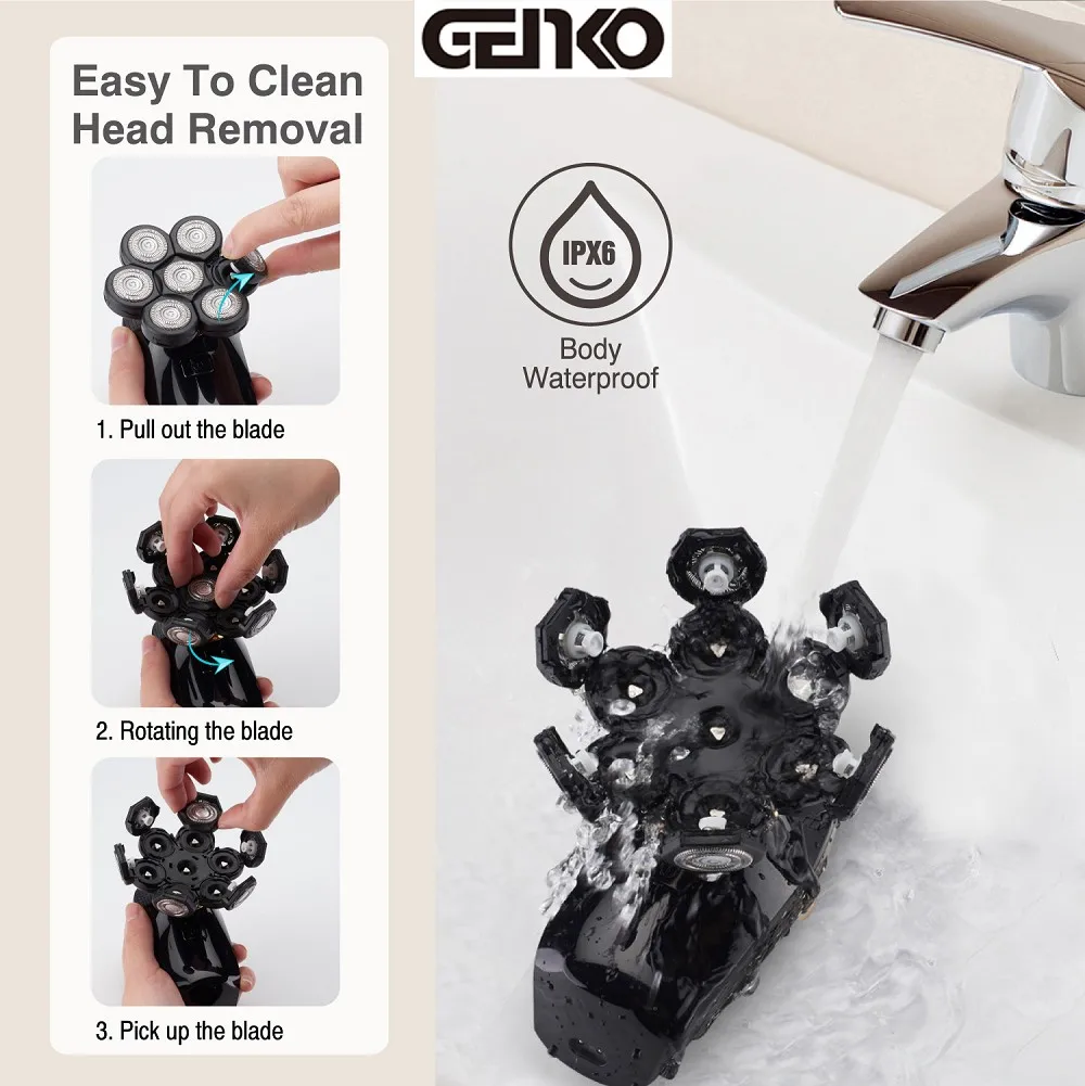 GENKO Shaver For Men 7D Independently 7 Cutter Floating Head Waterproof Electric Razor Wet And Dry Trimmer For Man electric shaver electric razor