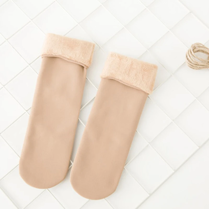 Теплые женские зимние носки, толстые теплые носки из искусственного кашемира, женские бесшовное бархатное сапоги, носки для сна - Цвет: Бежевый