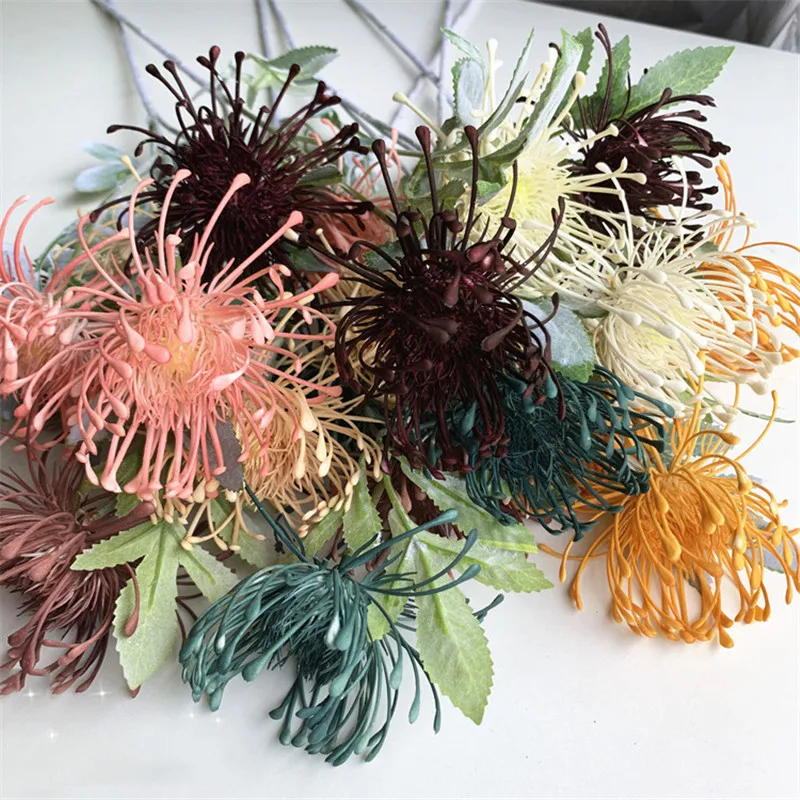 3 головки/ветка Leucospermum искусственные цветы для свадебного украшения Флорес Искусственные пластиковые искусственные цветы