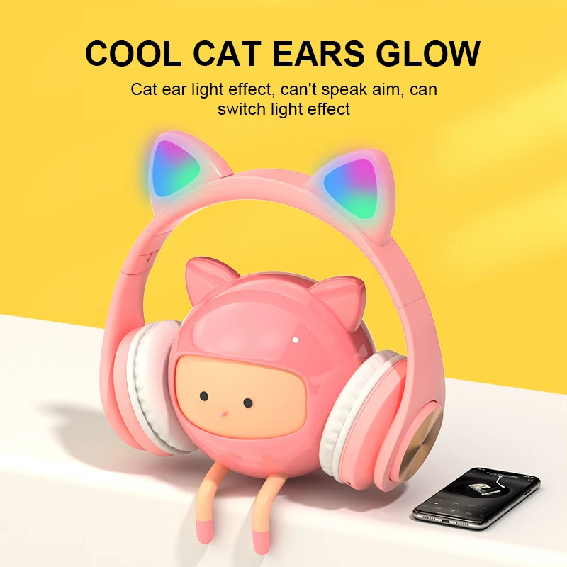 ZK30 Mic Kid Girl Stereo Bass Earphone Music Helmet Cute Cat earphone bluetooth wireless Children Daughter Earpiece Headset Gift