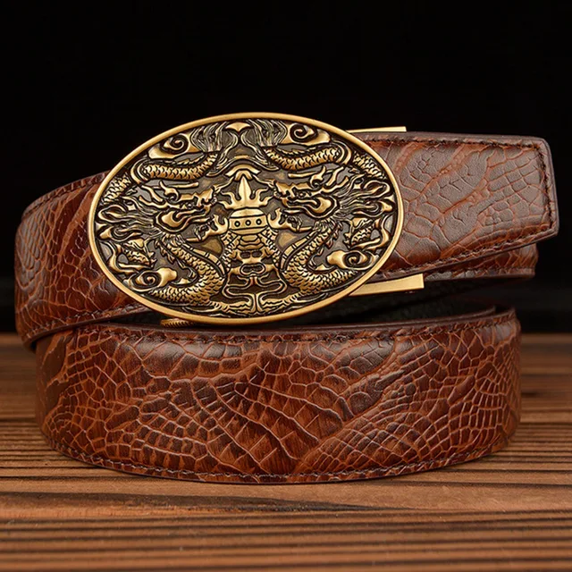 Cinturón de piel auténtica de calidad para cinturones artesanales de cuero de vaca, correas hebilla automáticas, cinturones de novedad de 2020|Cinturones de hombre| - AliExpress