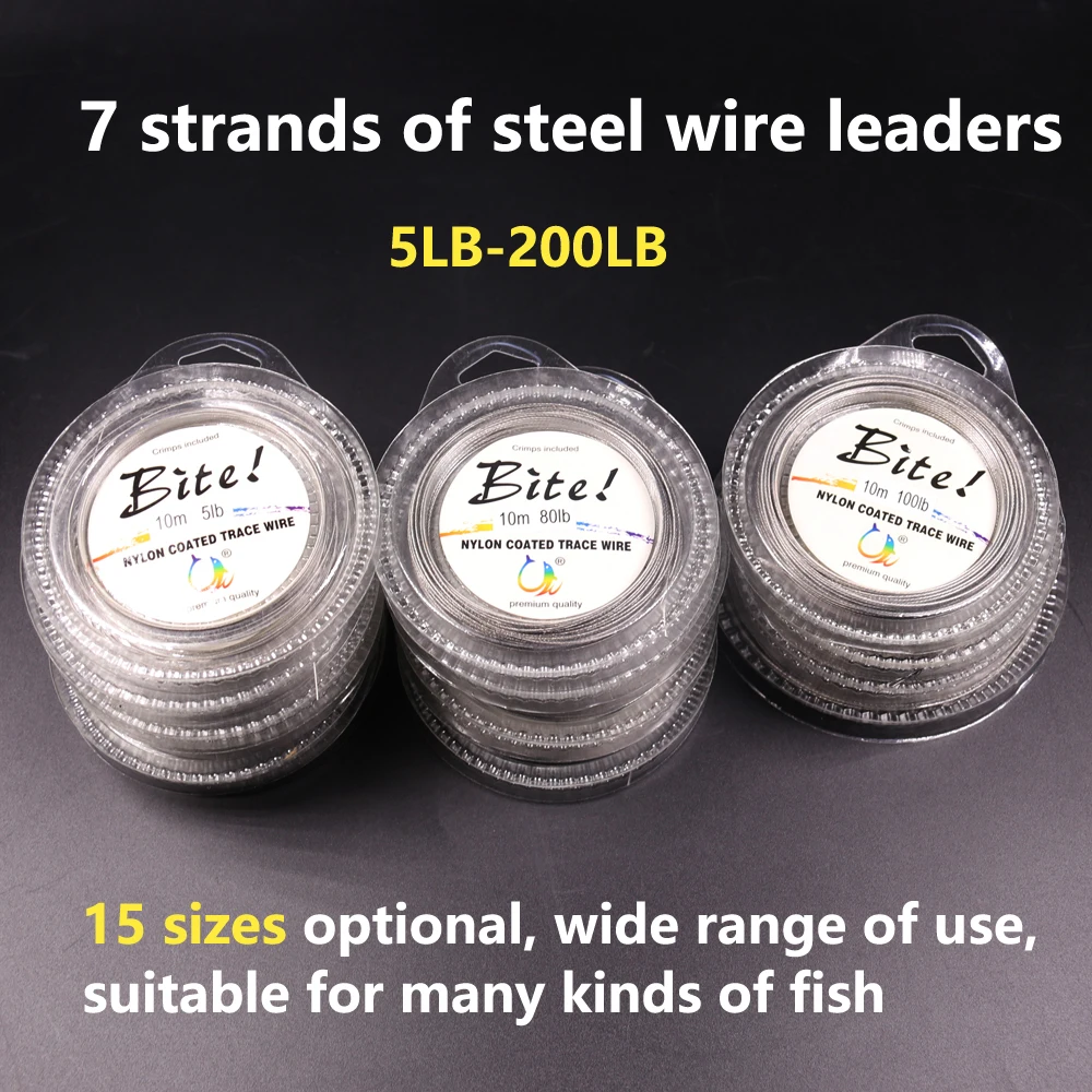 20Packs 10M 7 Strands Nylon Braided Trace Wire Coated Steel Leader Fishing  Jigging Line Sea Fishing Rigs Accessories 5LB-20LB