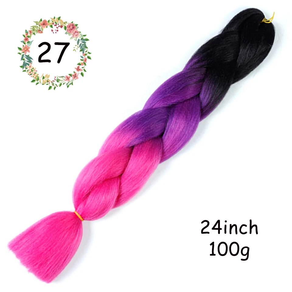 2" Ombre Jumbo косички вязанные крючком косички Прически для наращивания волос фиолетовый розовый черный синтетические волосы косички для женщин Косплей Вечерние - Цвет: 27