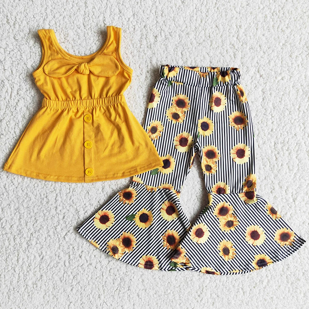 

Fashion Baby Girl Clothes Sunflower Print Boutique Kids Clothes Girls Bell Bottom Outfits Cute Toddler Girl Clothes Wholesale